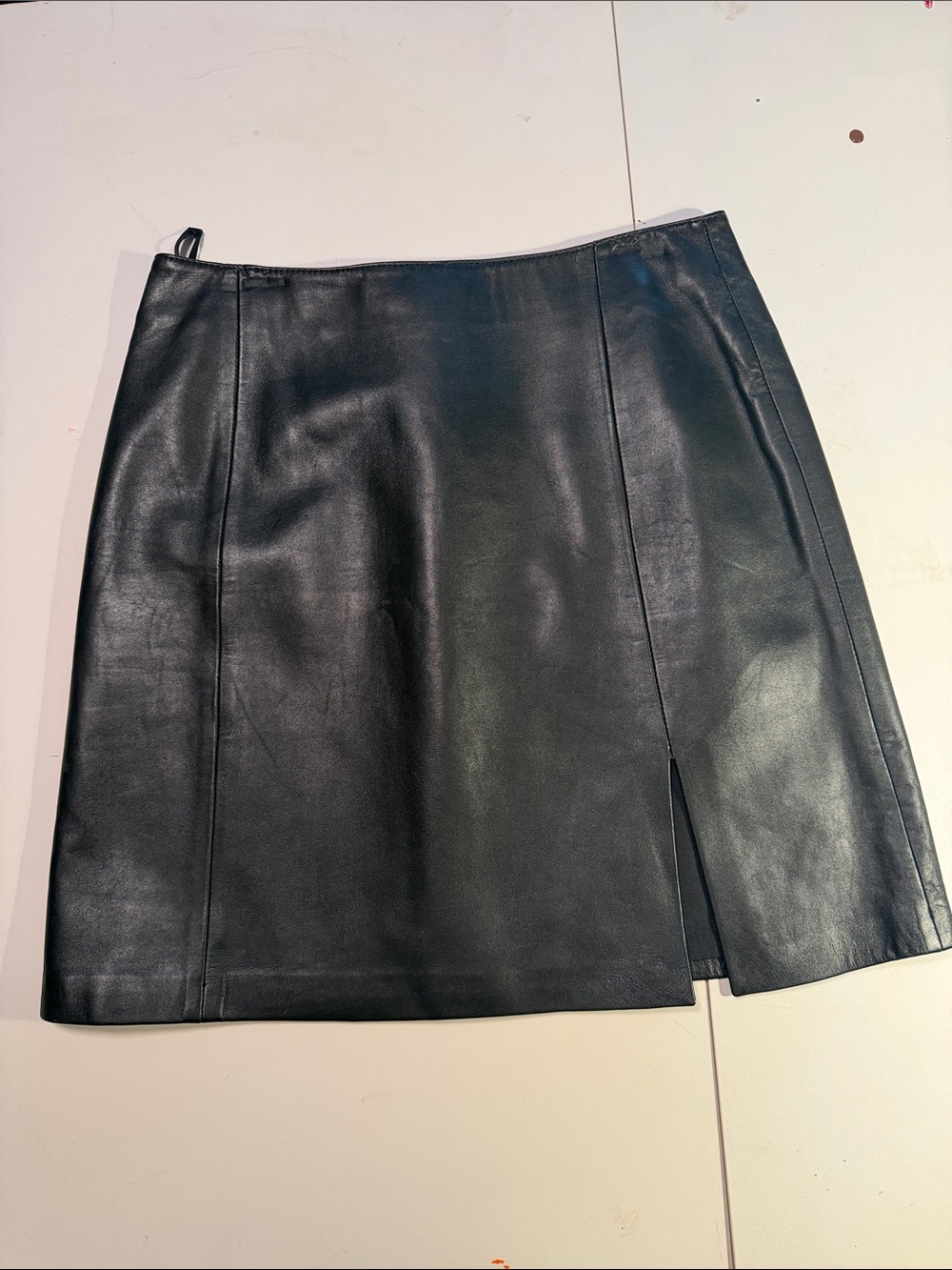 Black Faux Leather Mini Skirt with Side Slit